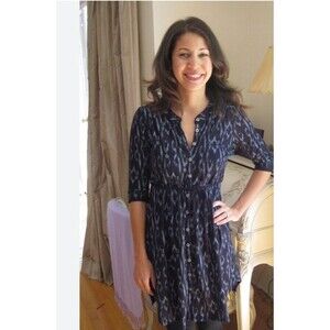 ME Mary Ellen Shirt Dress Size XS Navy Blue Ekat Button up 3/4 Sleeve Teacher